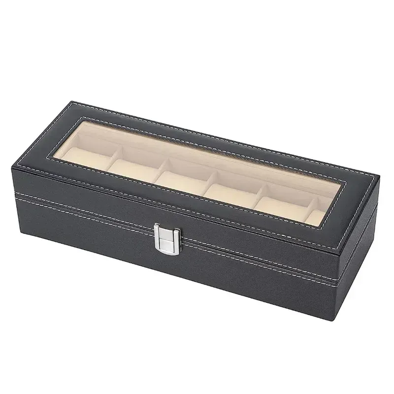 Horloge Box, 6 Slot Lederen Horloge Box Display Case