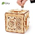 URY 3D Wooden Puzzle Password Treasure Money Box Piggy Bank DIY Advanced Assembly Model Toys Creative  for Lady Girls. 