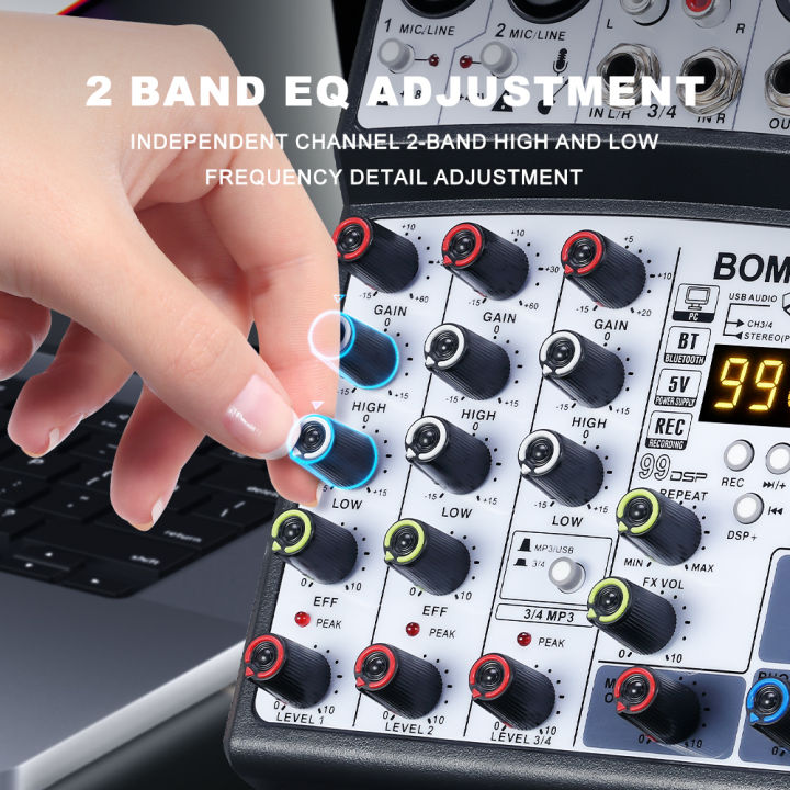 BOMGE%204%20Channels%20Audio%20Sound%20Mixer%20Mixing%20DJ%20Console%20USB%20with%2048V%20Phantom%20Power%2099DSP%20Effects%20-%20Image%203
