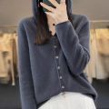 First Line 100% Merino Wool Knitted Cardigan Women's Autumn And Winter Hoodie Loose Sweater Fashionable Versatile Coat Top YC014.