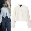 ETJ 2025 autumn winter new professional women's simple fashion white short commuting zhongshan collar suit jacket. 