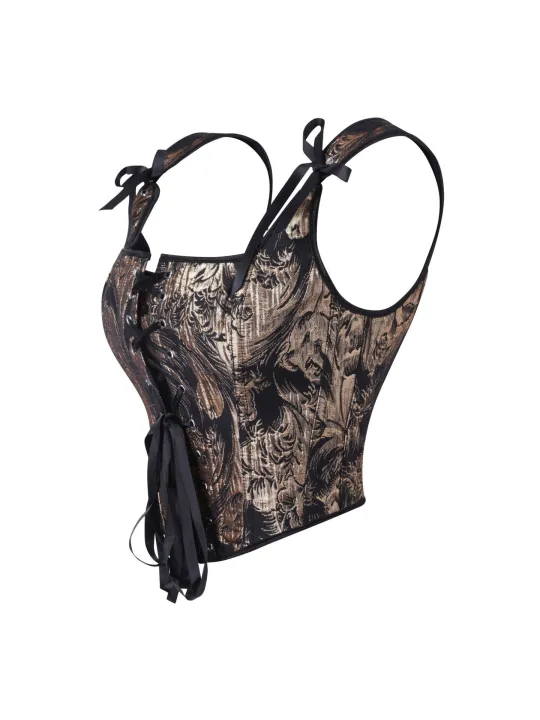 Women's%20Bow%20Tie%20Strap%20Jacquard%20Corset%20Top%20Front%20Lace%20Up%20Square%20Neck%20Cropped%20Waist%20Cincher%20Bustier%20-%20Image%204