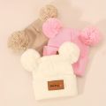 3pcs Mini Heart Faux Leather Label Double Pom Knit Beanie Hats for Youngsters Hand Washable, New Year's Ocn Theme Cute Hats. 