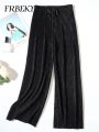 Elegant  Women's Pants Leisure Solid Color Pleated Wide Leg Pants Fall New Drape Loose Nine Pants Streetwear Women Clothing. 
