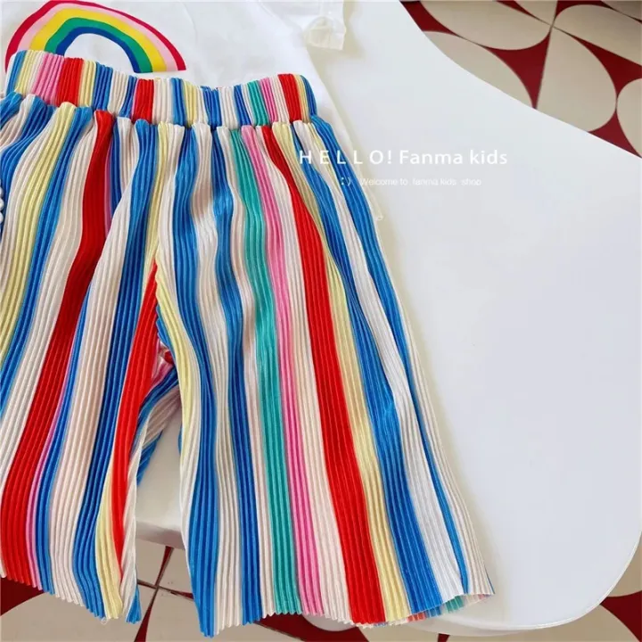 Kids%20Girls%20Sets%20Baby%20Summer%20Suit%20Children's%20Tops%20Bottoms%20Suit%20New%20Cute%20Short-Sleeved%20T-Shirt%20Rainbow%20Pleated%20Pants%20Two-Piece%20-%20Image%206