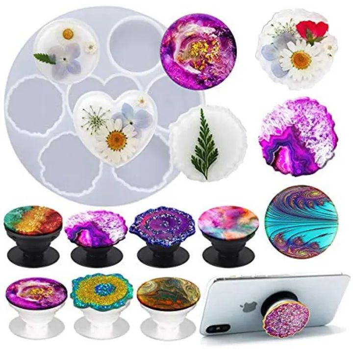 Popsocket/keychain silicone mold for resin art, DIY crystal epoxy resin Airbag mobile phone bracket round silicone mold