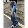 2025 Girls Concise Ins High Waist Flared Jeans Female Stretchy Bootcut Denim Pants Women Solid Color Thin Bell Bottoms Trousers.
