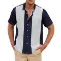 Fashion Business Stripped Splicing Shirt For Men Vintage Casual And Versatile Button Down Bowling Short Sleeve Summer T-Shirt. 