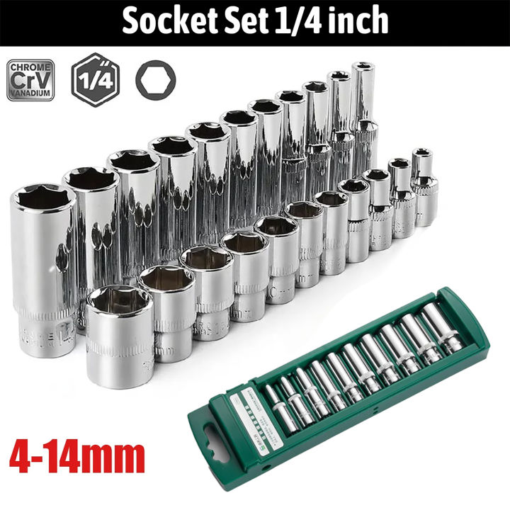 Short Socket 1/4 inch Drive Deep Socket Set 6-Point Hex Short Socket Set Ratchet ...