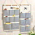 1Pc Linen Hanging Storage Bag Organizer with Multi Pockets, Wall Mounted Versatile Organizing Closet Storage Room Organizer. 