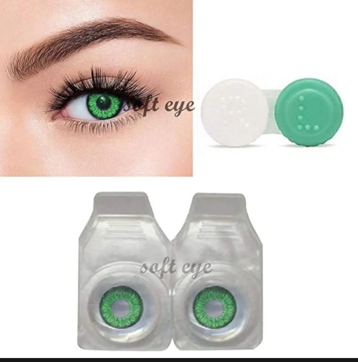 Dark Green Color Eye Contact Lenses Soft + Free Kit Case and Water