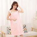 Coral Fleece Bath Skirt Soft Thick Highly Absorbent Wearable Towel with Bow Pocket Suspender Style Robe for Bathroom.