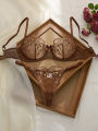 Ladies Classic Black Blue Floral Print Ultra-Thin Bra And Panties Set Elegant Underwear Combo for Women.