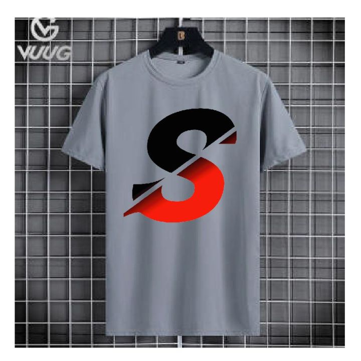 Men's Ash Color Alphabet "S" T-Shirt – Half Sleeve, Round Neck, Stylish & Comfortable Casual Wear