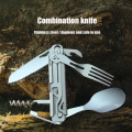 Multifunctional Cutlery Set Portable Folding Camping Tableware Stainless Steel Knife Fork Spoon Can Opener Outdoor Equipment. 