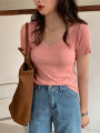 AOSSVIAO 2026 Basic V-neck Solid Thin Summer Pullover Women Female Knitted Ribbed Sweater Slim Short Sleeve Bodycon Sweater. 
