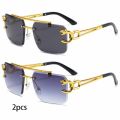 1/2/3 pairs/Fashionable Golden Tiger Head Sunglasses Square Frameless Sharp Edge Sunglasses Cool Men's and Women's Glasses. 