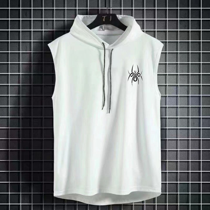 Summer%20Hooded%20Sweatshirt%20New%20Men's%20Sleeveless%20Loose%20T-Shirt%20Solid%20Color%20Lightweight%20Hooded%20Sweatshirt%20Fitness%20Breathable%20Collar%20-%20Image%203