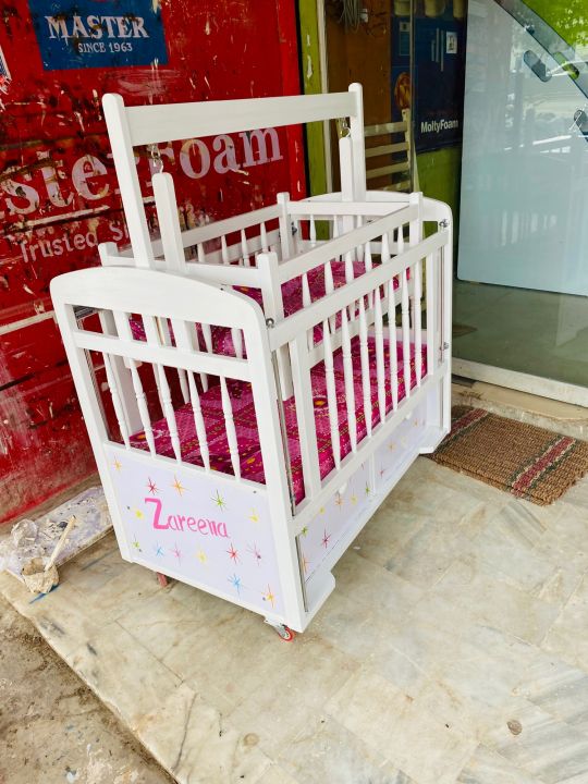 Baby Cot wooden jhula and bad with mettress & Portable Designed