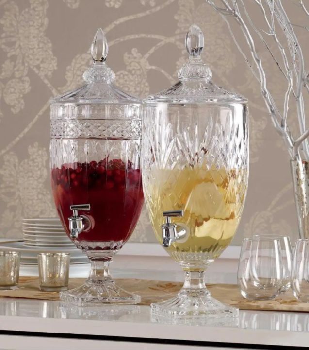 Glass Beverage Dispenser, 3L Large Glass Juice Jug, Glass Drinking Cup, Fruit Juice Container With Lid, With Leak-Proof Faucet, Can Be Used For Pool Party And Social Events E