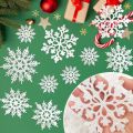 12Pcs White Glitter Raw Pulp Plastics Paper Snowflake Ornaments Christmas Venue Decoration Xmas Tree Pendant Home Winter Parties. 
