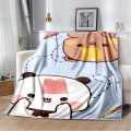 Cartoon Print Bear and Pa Blanket Cute Bubu Dudu Series Kids Warm Flannel Soft Comfortable Home Bed.