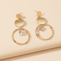 2 pieces of gold-color alloy circular pendant earrings, simple and elegant, high-end women's fashion earrings, vacation, tourism.