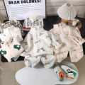 Children's autumn and winter flange pajamas suits Korean version boys plus velvet thick home service girl warm underwear suit. 