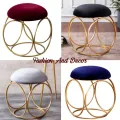 Nestroots Sitting Stool for Living Room Furniture Ottoman pouffes for Sitting | Metallic Side Table Puffy Foot Stool with Metalic Ring Gold Legs Home Furniture. 