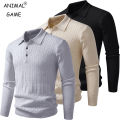 Autumn Mens Polo Sweater V Neck Long Sleeve Knit Button Polos Ribbed Casual Dress Pullover Sweaters Outdoor Winter Streetwear. 