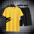 Men's summer short sleeved set, quick drying short sleeved T-shirt shorts, running sports set, two-piece set.
