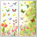 8 Sheets Spring Cartoon Butterfly Tulip Floral Party Decorations Window Static Stickers DIY Glass Clings Party Backdrops Decals. 