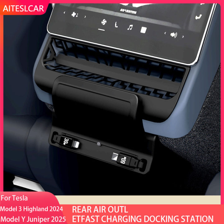 Rear Screen Expansion Dock for Tesla Model Y Juniper 2026 Model 3 Highland 2024 Rear Air Vent Quick Charger Hub Power Splitter