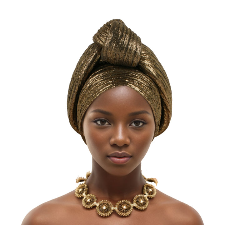 Shining Top Knotted African Headtie Women's Turban Cap Traditional African Headdress Auto Gele Head Wraps Nigerian Wedding Geles