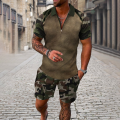 Zipper Polo Shirt Suit Shorts 2 Pcs Set Holiday Summer New Men 3D Printed Beach Style Streetwear Casual Clothing Oversize. 