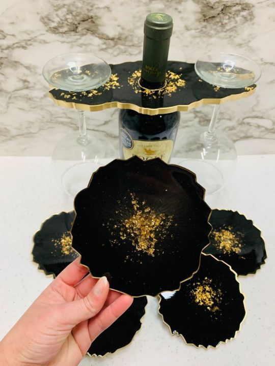 2 Black resin coasters | Beautiful resin coaster | |cute gift for your love ones| used in everday life  as decore or tableware, Cup holders, or fruits plates , countertops | perfect addition to home decore