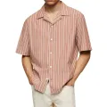 Male Fashionable Stripped Patchwork Retro Business And Daily Half Sleeved Summer Cardigan With Buttons Basics And Versatile. 
