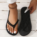 Ladies student fashion trend features pure black double strap anti-slip wear-resistant soft sole flip-flops. 