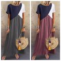 Women Dresses Long Maxi Dresses for women Vestidos Casual Dress Beach Patchwork Color Short Sleeve Loose Casual Plus Size Dress. 