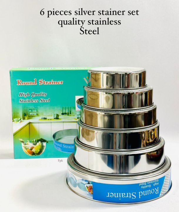 6 pieces silver stainer set quality stainless Steel/6PCS Stainless Steel Fine Mesh Flour Sieve Set Round Flour Filter Strainer Hot