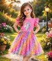 1-12 Years Baby Girls Overall unicon Print Dress Colorful Stripe Shirt Dress for Kids Girls..