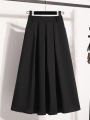 2026 Plus Size Skirts Solid Versatile Medium Length Pleated Skirt A-Line Maxi Gown Spring Autumn New Half-length Umbrella Skirt. 