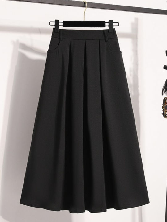 2026%20Plus%20Size%20Skirts%20Solid%20Versatile%20Medium%20Length%20Pleated%20Skirt%20A-Line%20Maxi%20Gown%20Spring%20Autumn%20New%20Half-length%20Umbrella%20Skirt%20-%20Image%203
