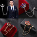 Korean British Style Crown Bird Brooch Pin for Men with Tassel Chain, Gold and Silver, Zinc Alloy, Fashion Accessory.