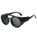 Steampunk Shields Sunglasses Men Women Classic Sun Glasses With Side Leather Round Eyewears Punk UV400 Lens. 