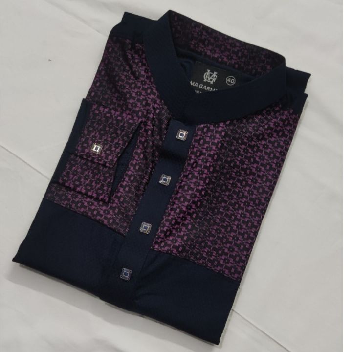 Pure Purple and Dark Bule Color Premium Chest Counts Punjabi for men