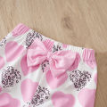 Mother's Day Themed Baby Short-Sleeved 3-Piece Set for Girls (0-18 Months), Pink Hearts and Bow Design. 