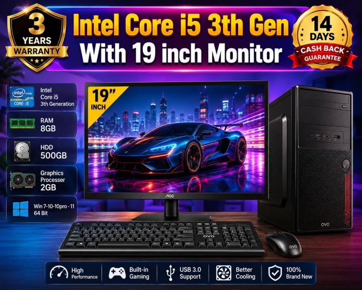 Intel Core i5 3th Generation RAM 8GB HDD 500GB Graphics 2GBBuilt in Gaming PC Win 10 64 Bit And 'Monitor 19 inch' Keyboard & Mouse Full NEW Desktop Computer Set