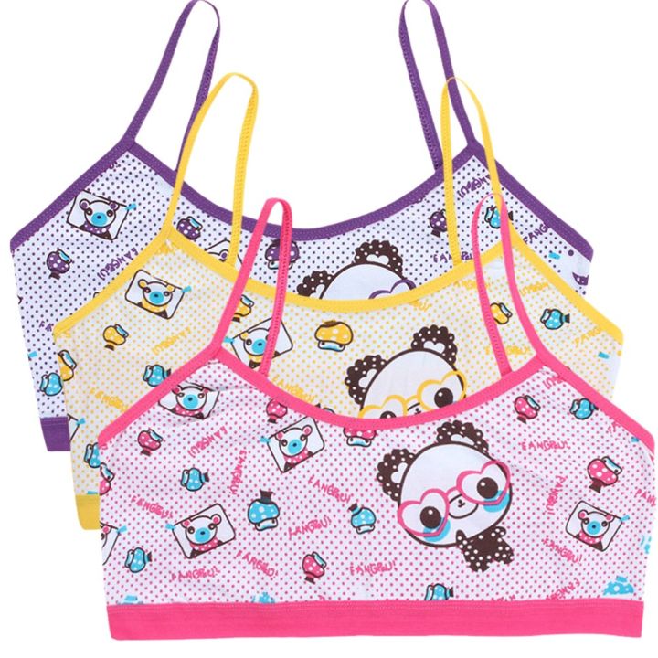 3pcs Hot Purbery Girls Vest Bras Cute Cartoon Teenage Young Children's Seamless Underwear Tube Tops Students Sports Training Bra