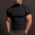 New Men's T-Shirt Sport Leisure Running Gym High Collar Shirt Training Elastic Quick Drying Short Sleeve T-Shirt Men Tight Tops. 